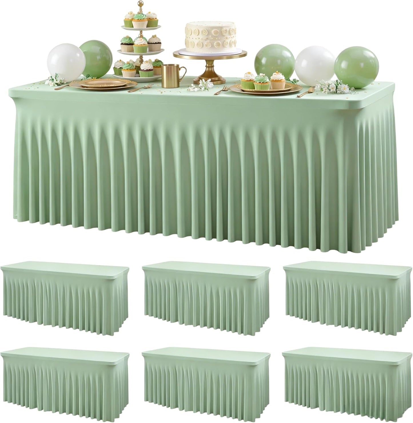 6 Manteles Spandex Verde Salvia Mesa Rectangular