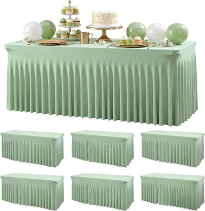 6 Manteles Spandex Verde Salvia Mesa Rectangular