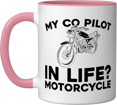 Taza Cerámica para Motociclista Rosa/Blanca