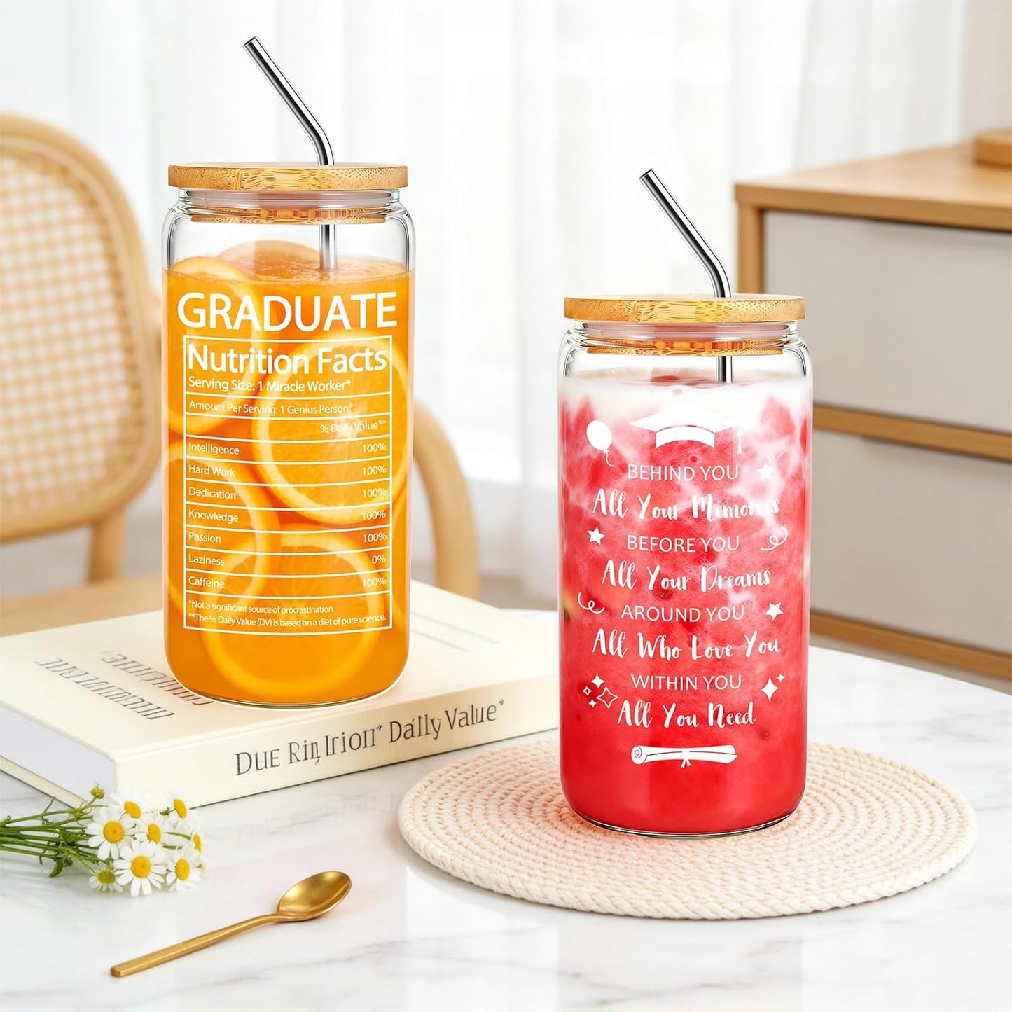 Cesta regalo graduación mujer 2026 set 7 taza vidrio 16oz
