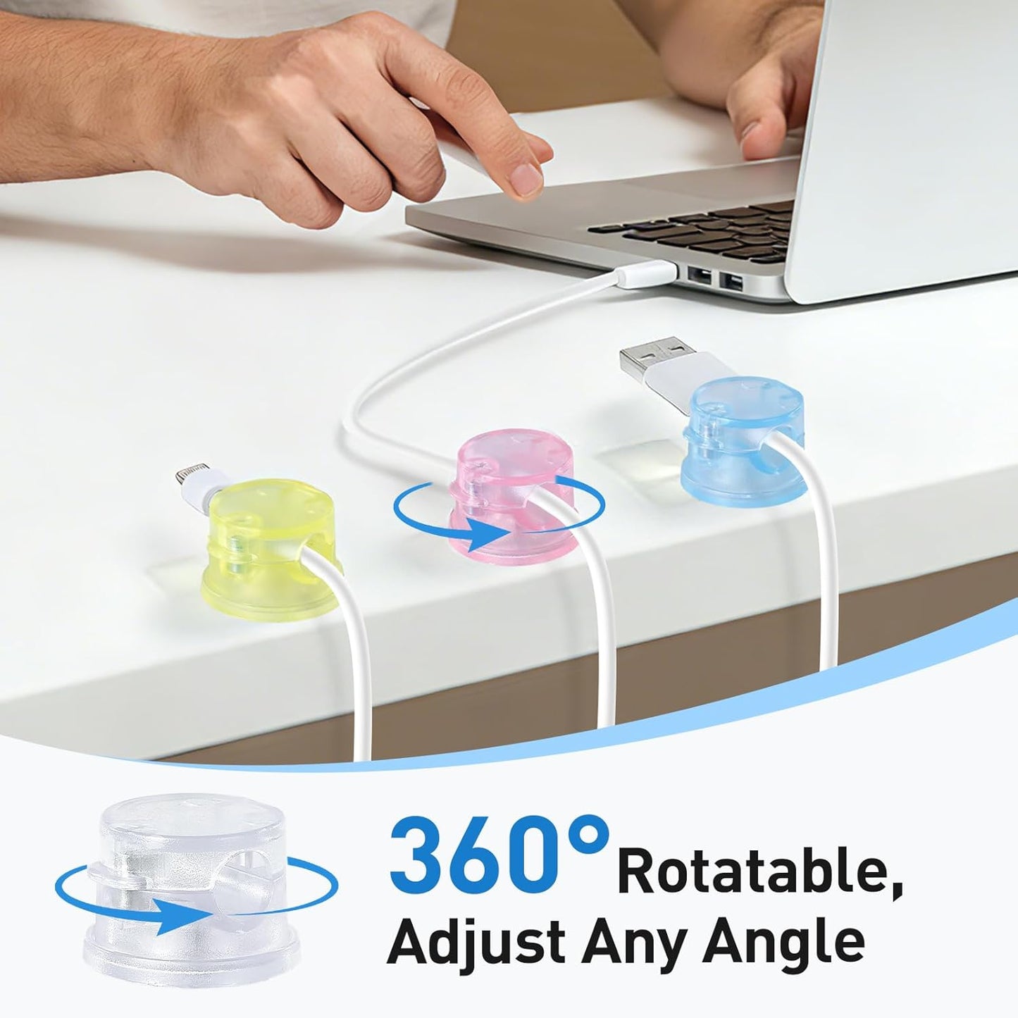 Pack 8 Clips Magnéticos Soporte Cable Giratorio 360°