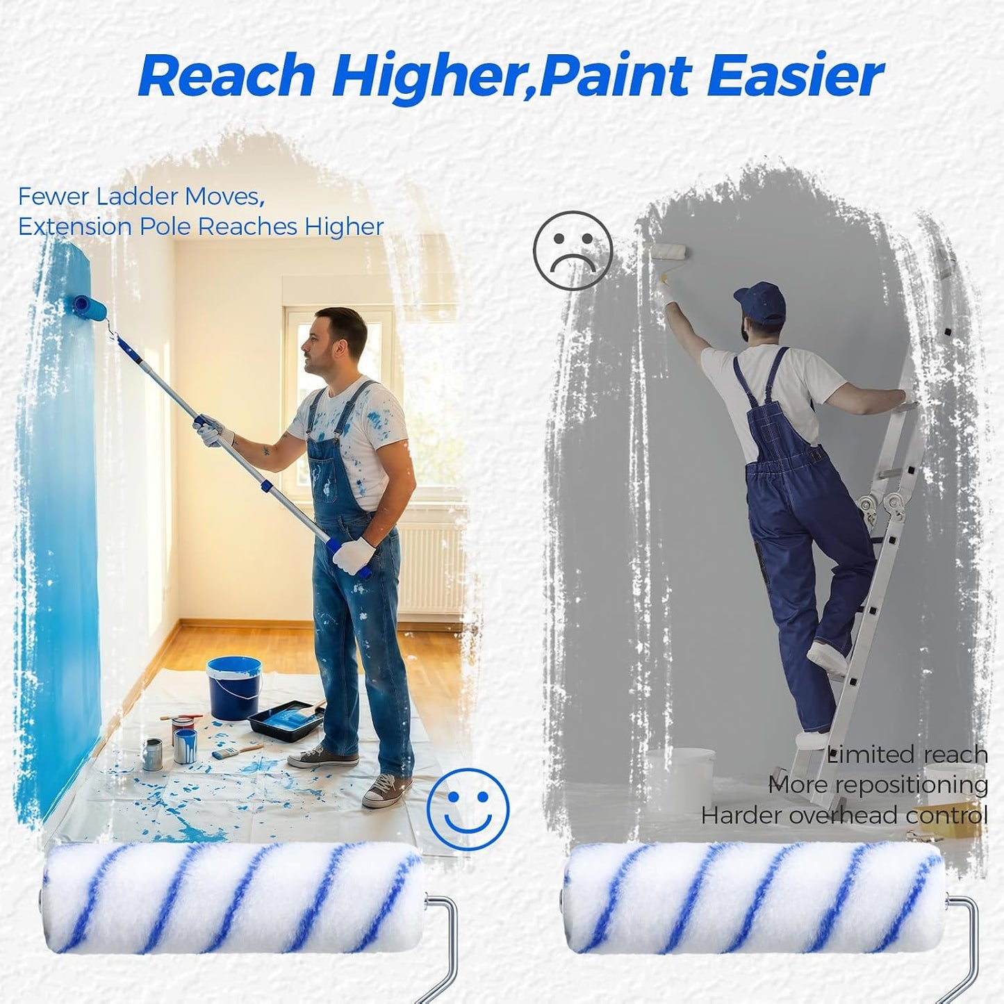 Kit 30 Rodillos Pintura Microfibra 9-4pulg Poste 3.93pies