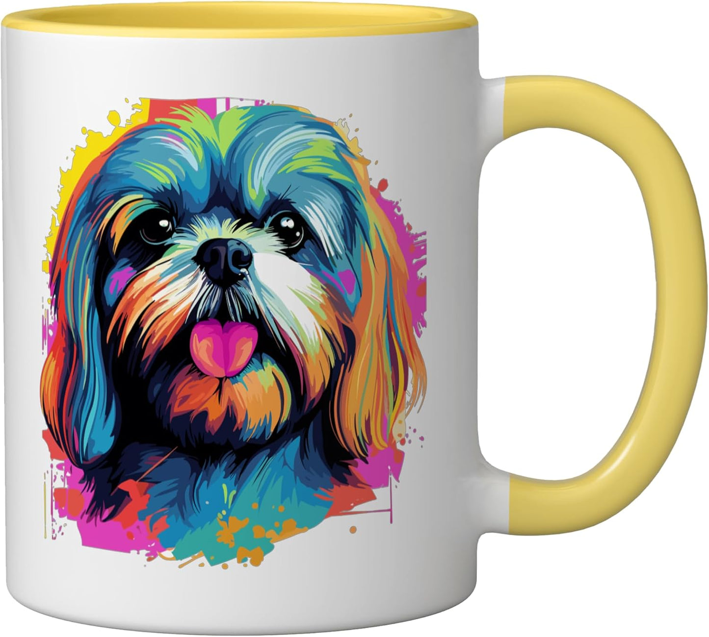 Taza Cerámica Pop Art Colores Perros Shihtzu Amarillo Blanco