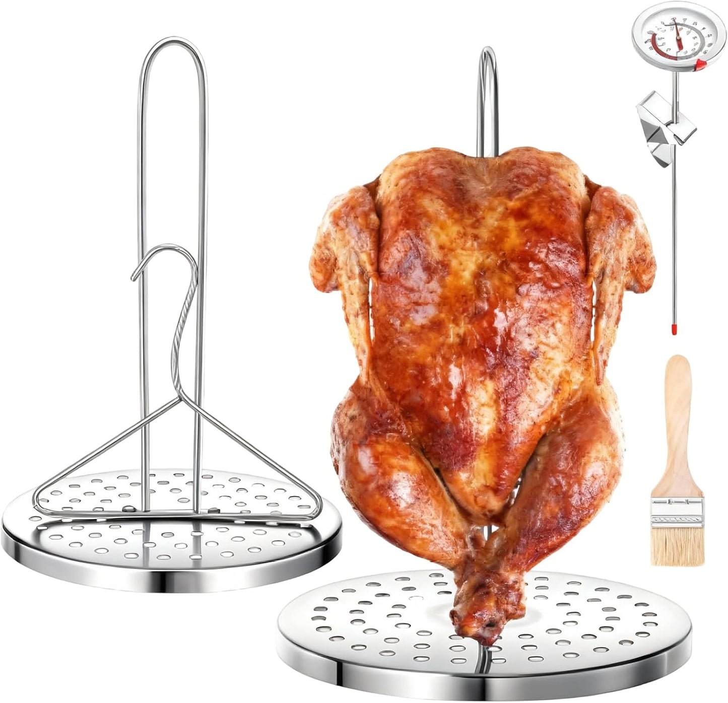 3 Pzas Soporte Freidora Pavo Estante Vertical con Termómetro