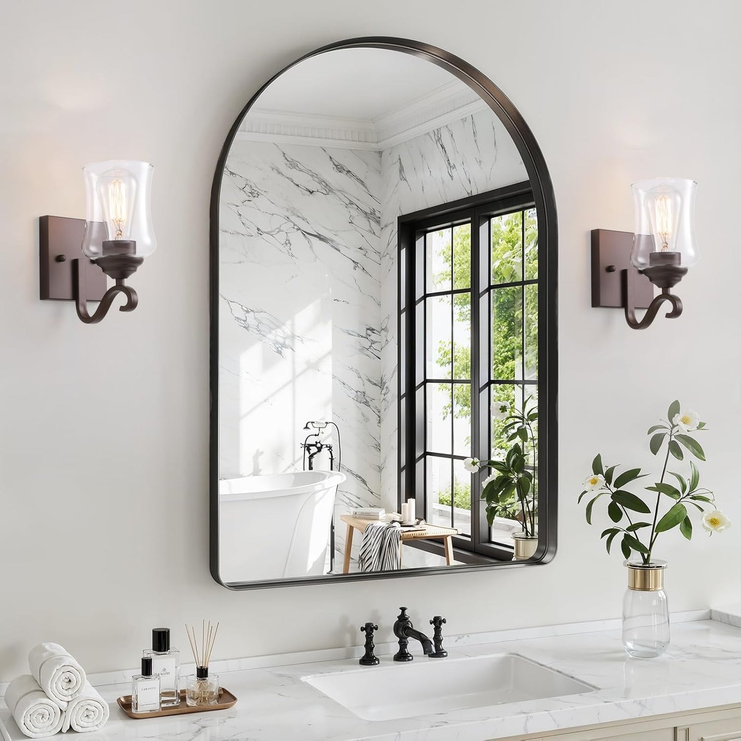 Apliques pared bronce aceitado vidrio transparente baño pasillo
