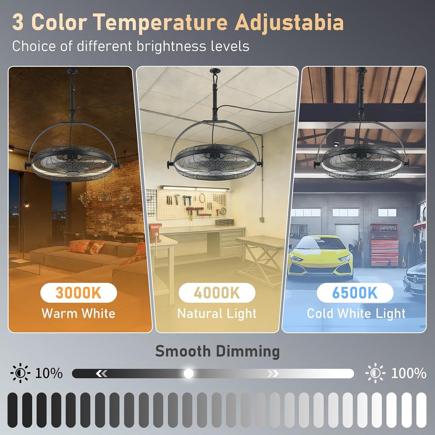 Ventilador techo colgante 22.8pulg con luz 3CCT 6 vel