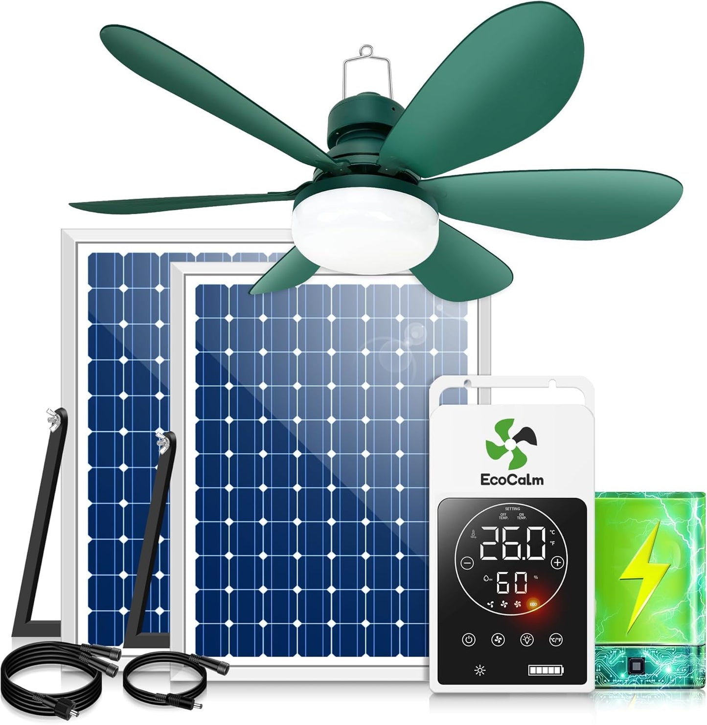 Ventilador techo solar 20pulg termostato 15W 2 paneles bifaciales