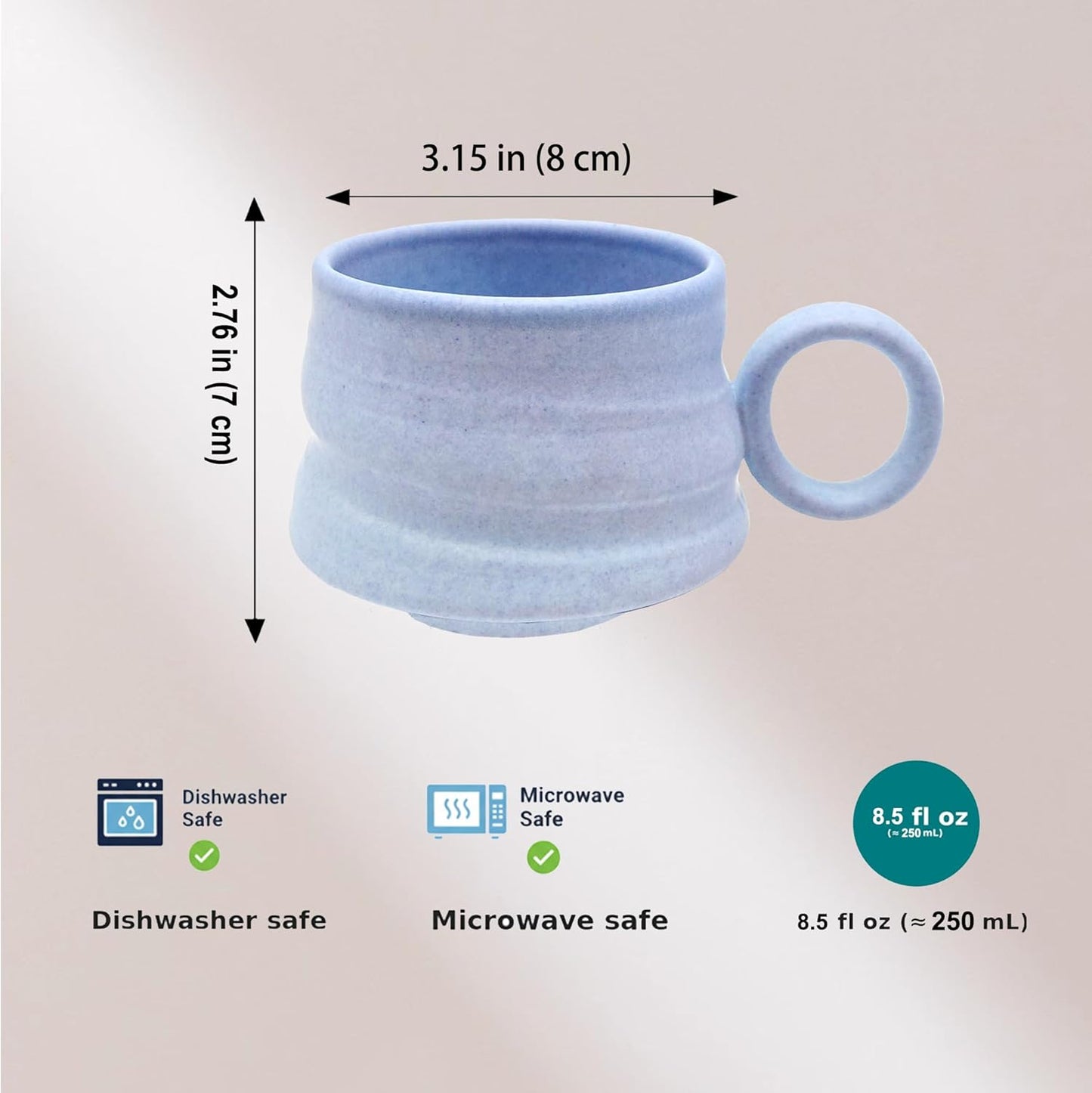 Taza de café de cerámica hecha a mano azul apta para microondas