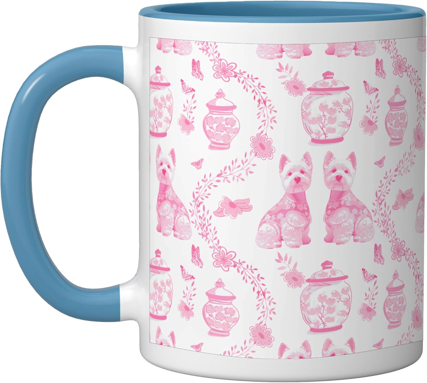 Taza cerámica Westie dog Preppy Pink y Blanco