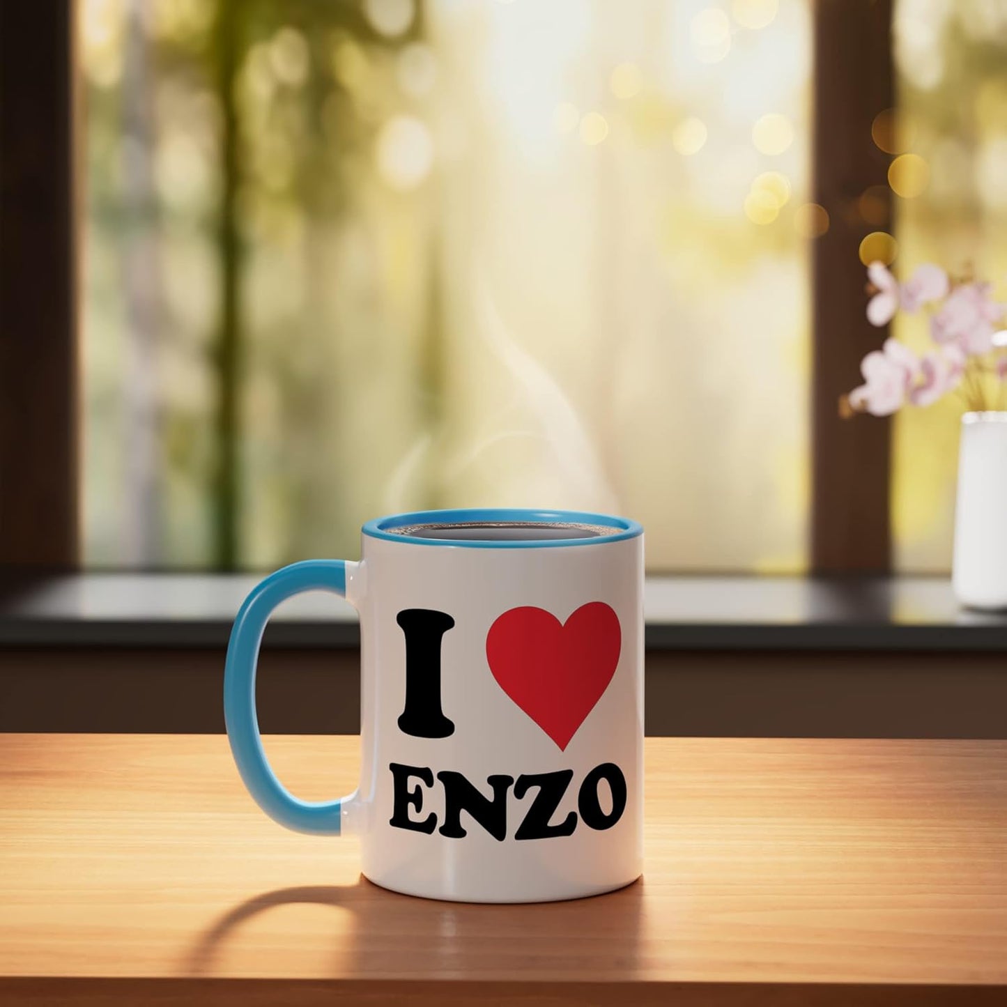 Taza cerámica personalizada I Heart Enzo Azul/Blanco