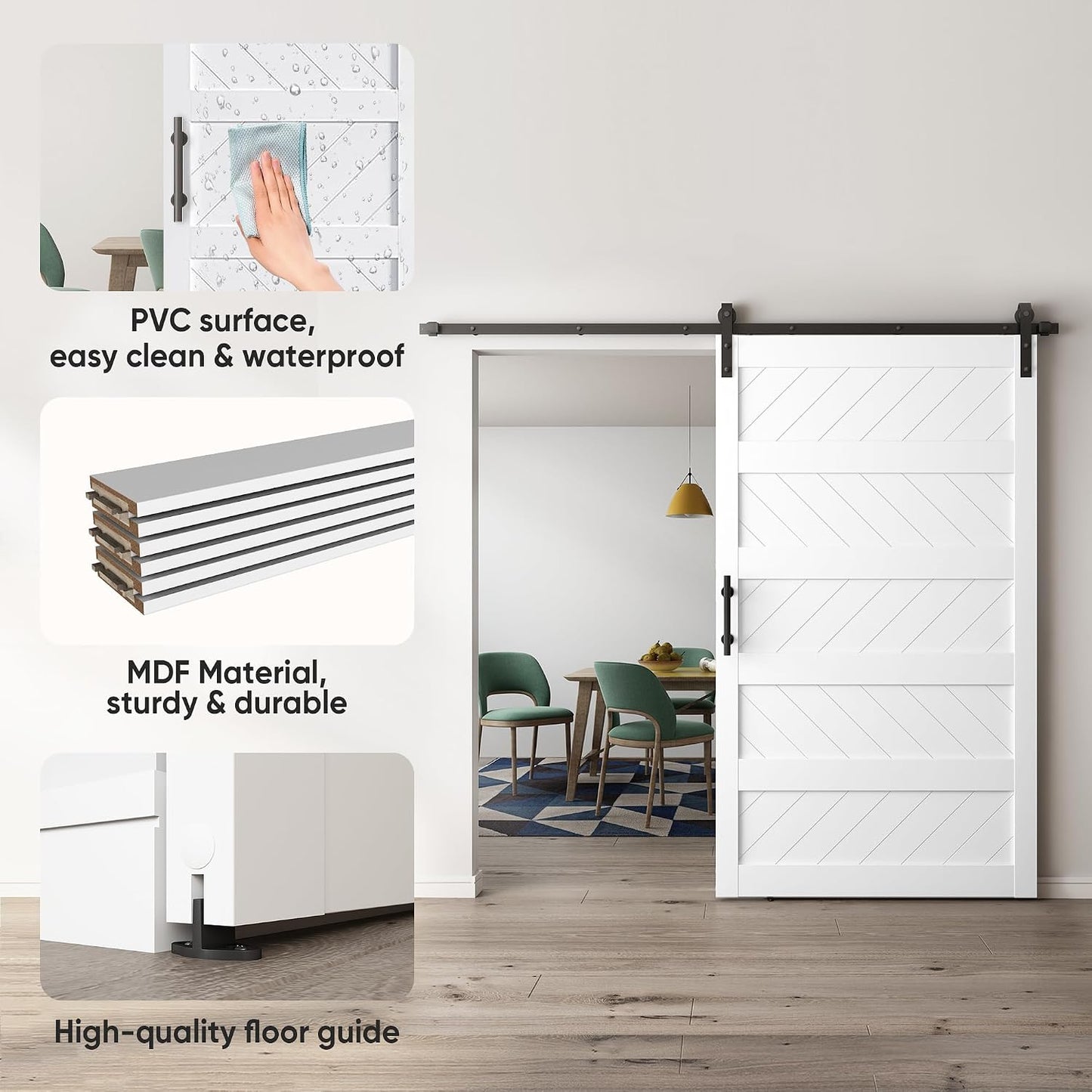 Puerta granero 48x84pulg deslizante madera MDF PVC blanco