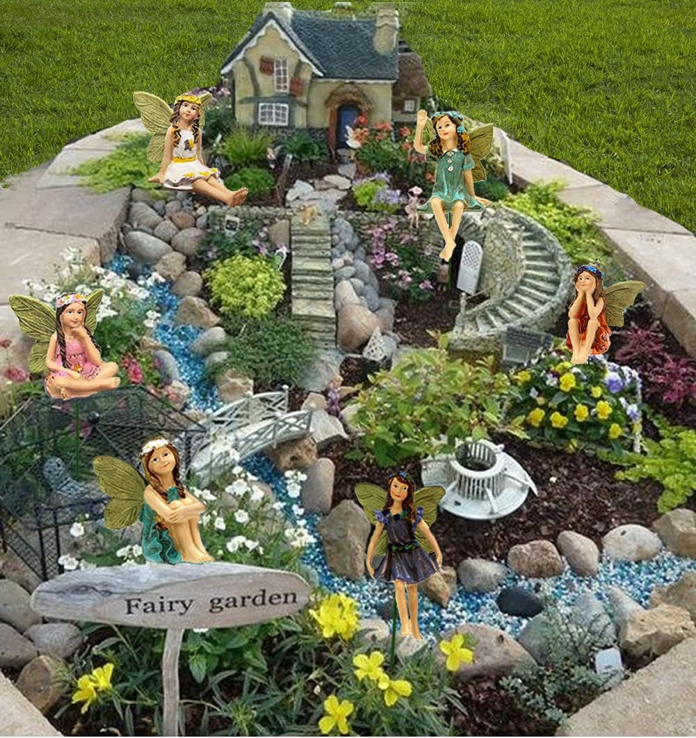 Accesorios jardín hadas 6 figuras mini para maceta y césped