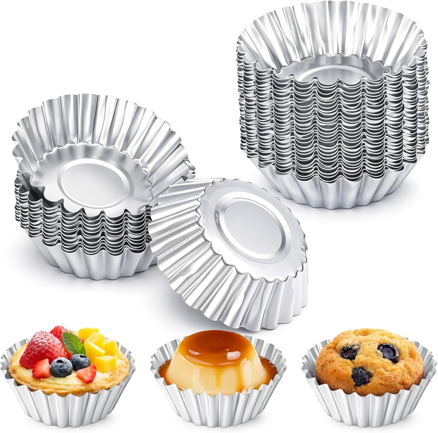 30 moldes reutilizables para tartaletas de 2.75 pulgadas de aluminio