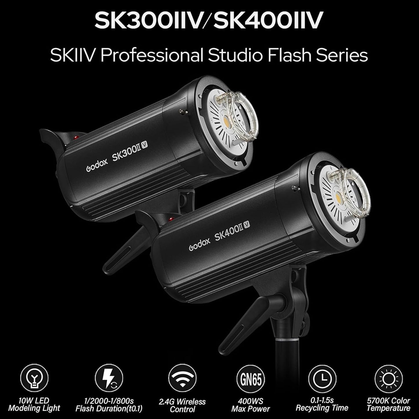 Luz flash estroboscópica 400Ws para estudio con lámpara LED