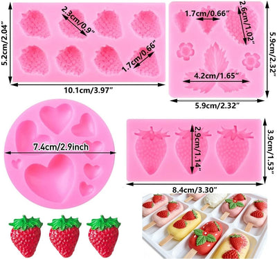 Moldes de silicona antiadherentes con forma de fresa para decorar pasteles y cupcakes