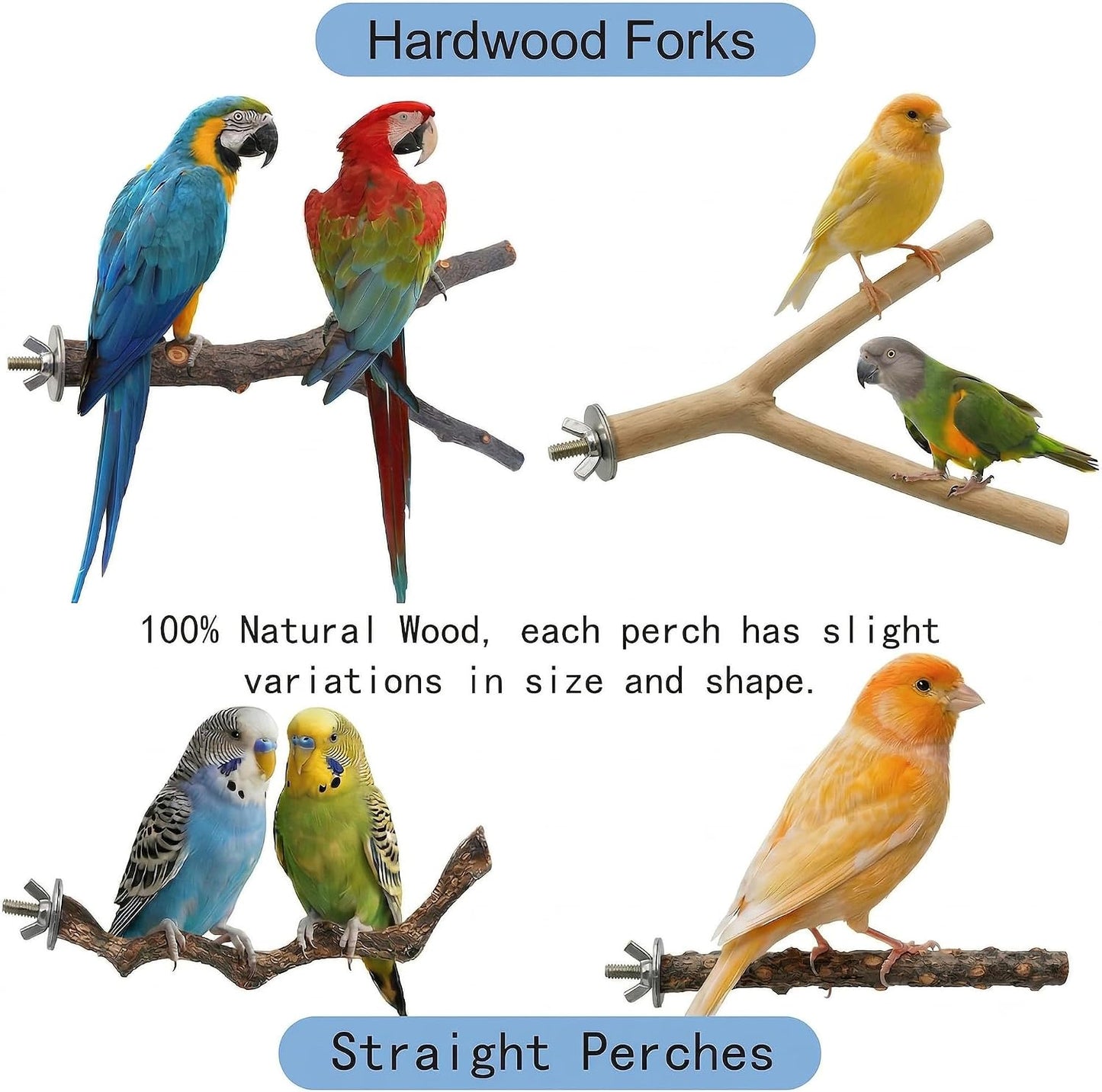 8 Perchas Madera Natural para Jaulas de Pájaros