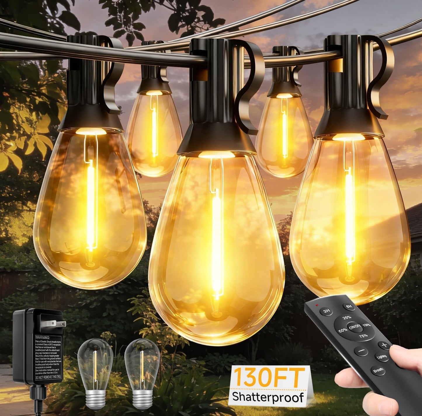 Luces led exteriores 110ft con control remoto 2700K