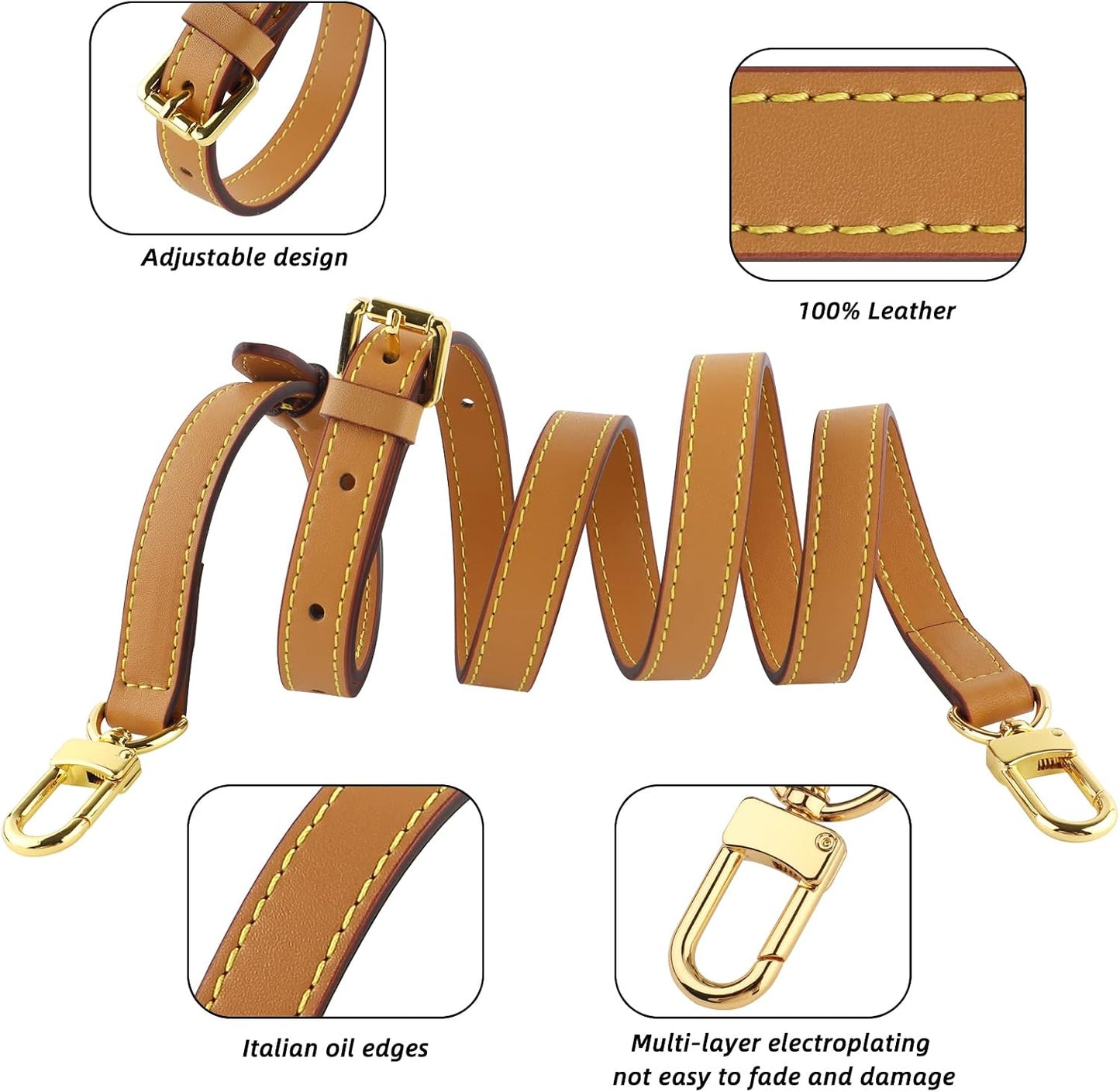 Correa cuero Vachetta ajustable para bolsos mujer amarillo