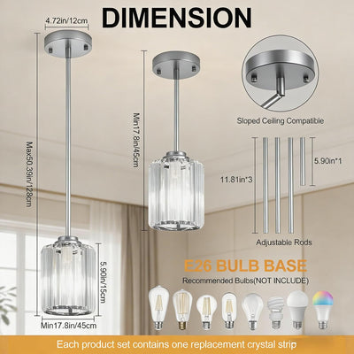3 Pzas Luces Colgantes Isla Cocina Níquel Cepillado Cristal