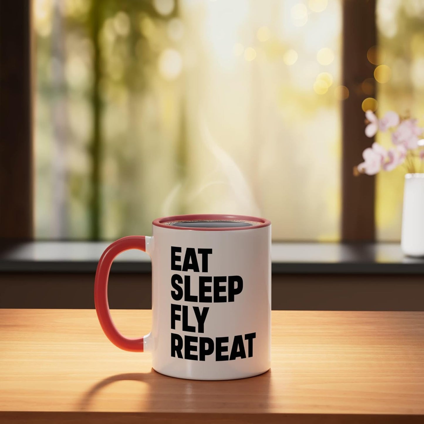Taza Cerámica Eat Sleep Fly Repeat Roja/Blanca