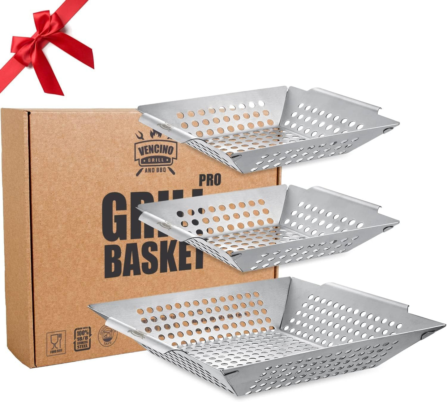 3 Pzas Cesta Parrilla Verduras Acero Inox Resistente