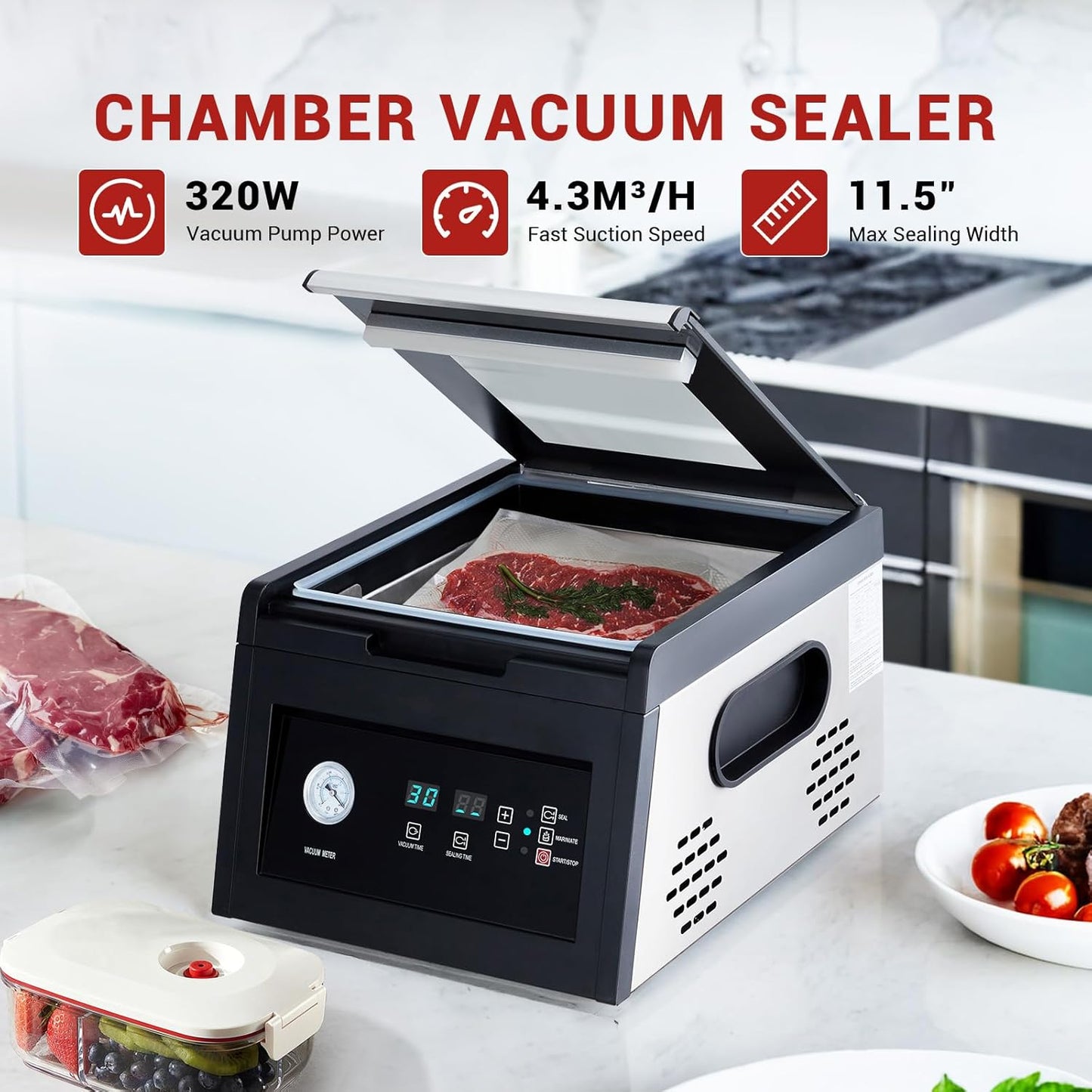 Sellador de vacío para alimentos con función marinado 11.5pulg