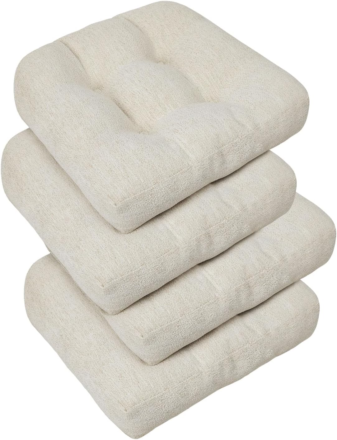 Paquete de 4 cojines para silla de comedor con base antideslizante, forma U, beige