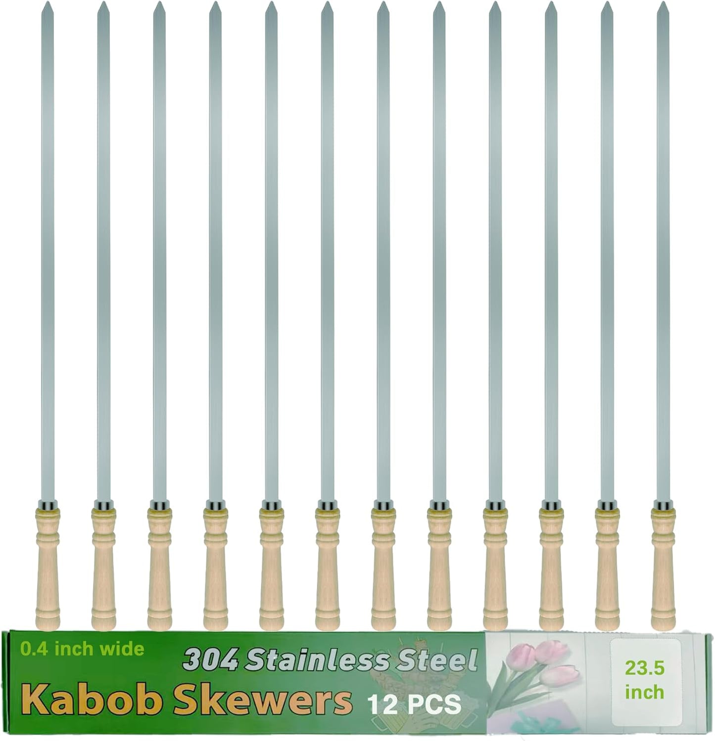 Brochetas acero inox 304 23.5pulg mango madera
