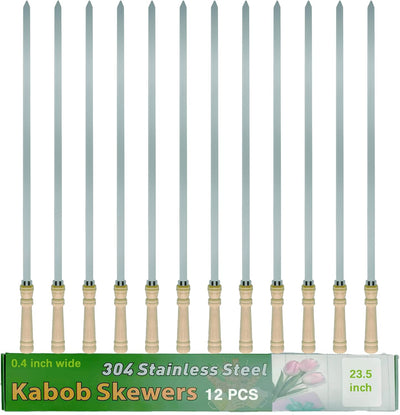 Brochetas acero inox 304 23.5pulg mango madera