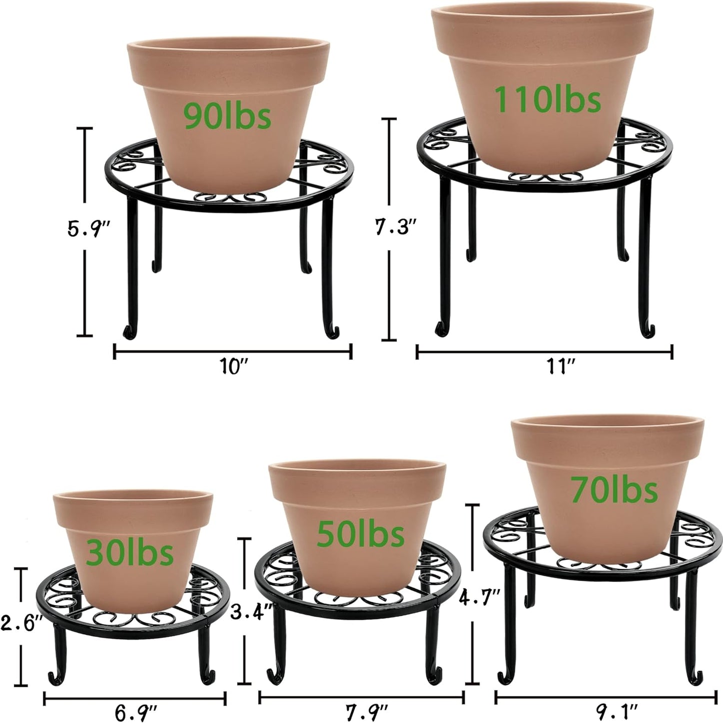Soporte hierro redondo para plantas interior exterior 5 pzas