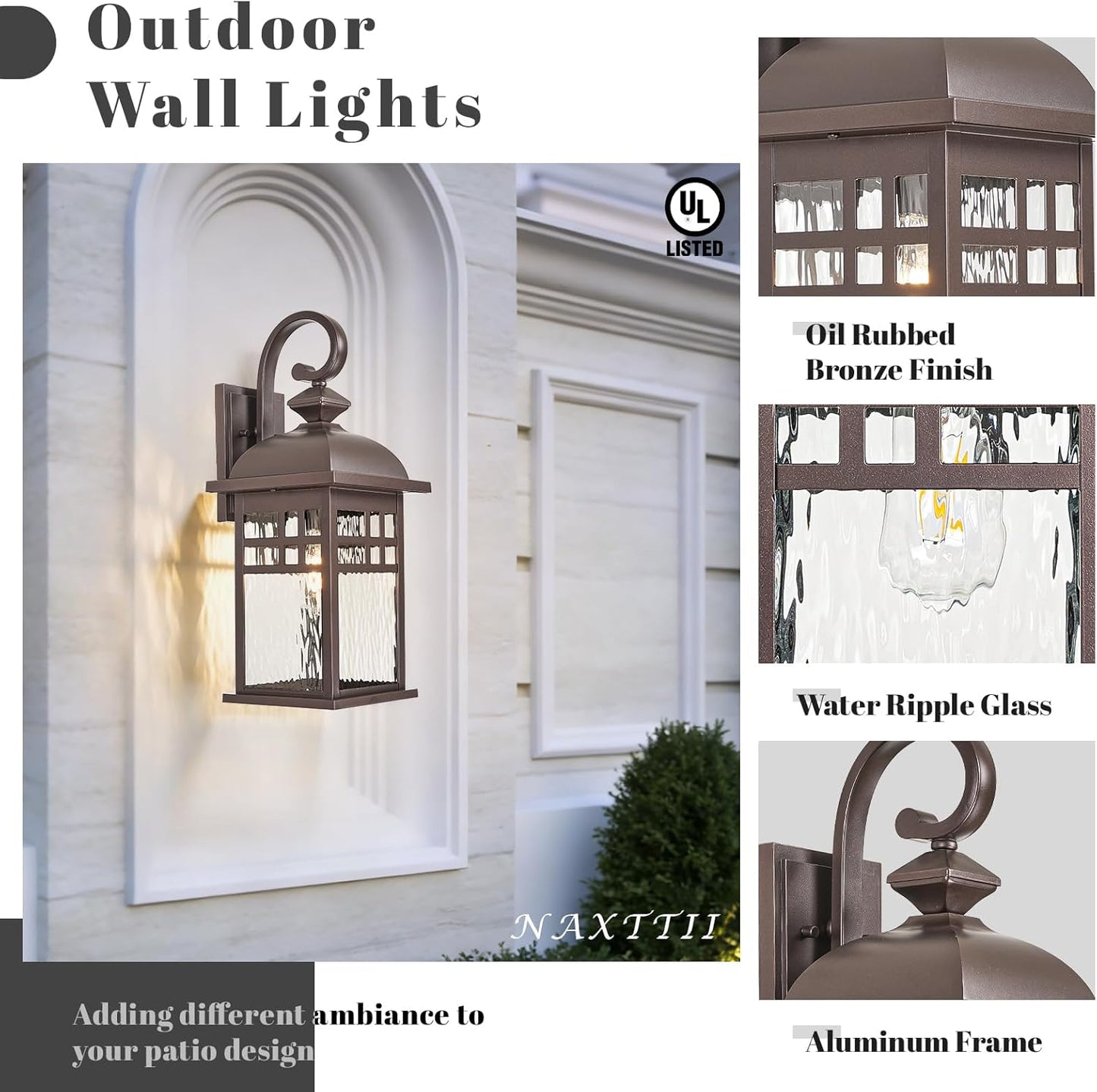 Luces pared exterior impermeables vidrio ondulado 15pulg