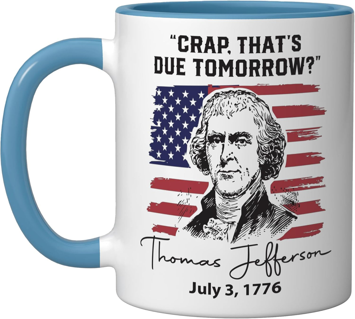 Taza cerámica de Thomas Jefferson 4 de Julio azul/blanco