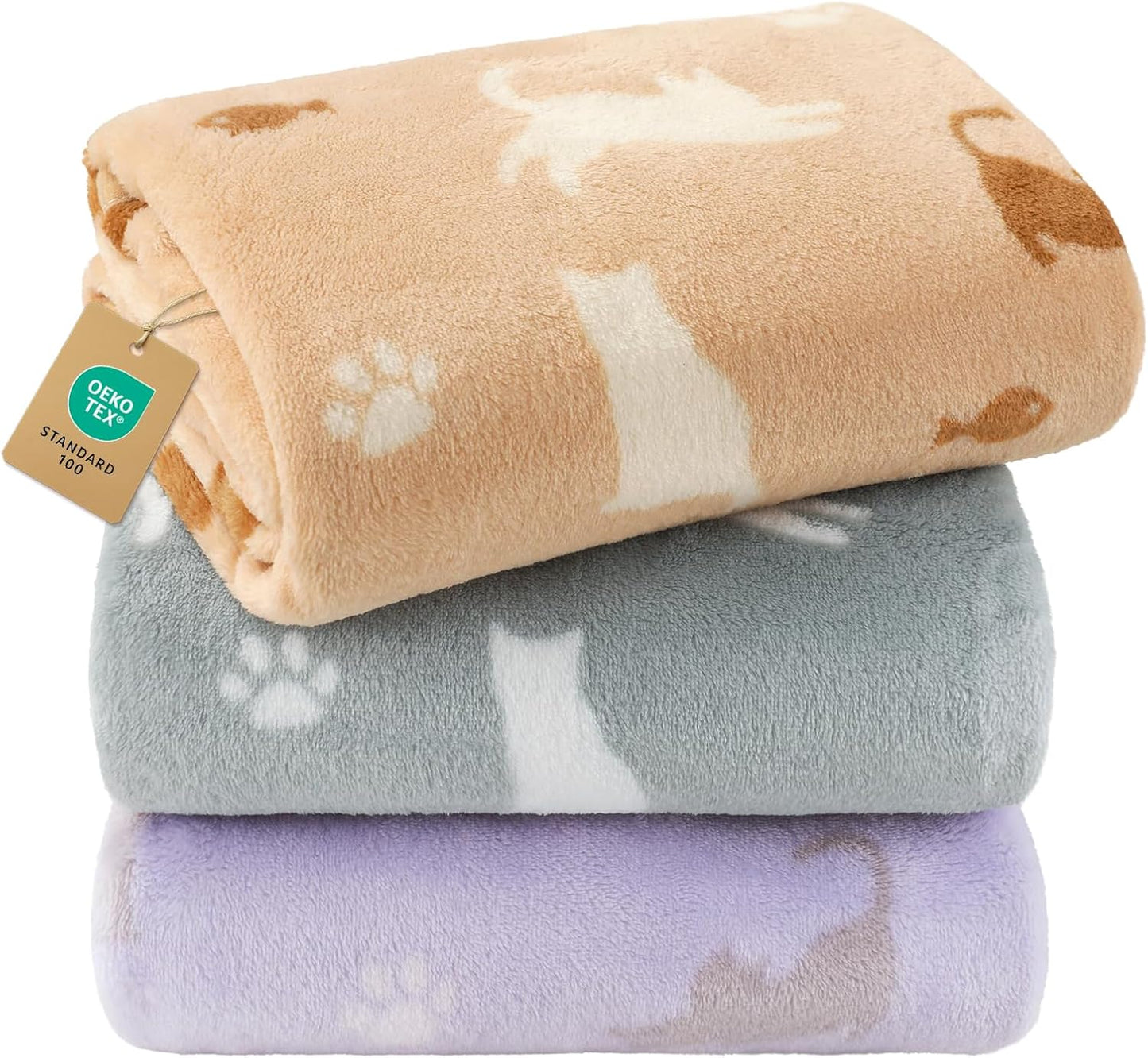 3 Mantas Forro Polar Estampado Gato Lavable para Perros y Gatos