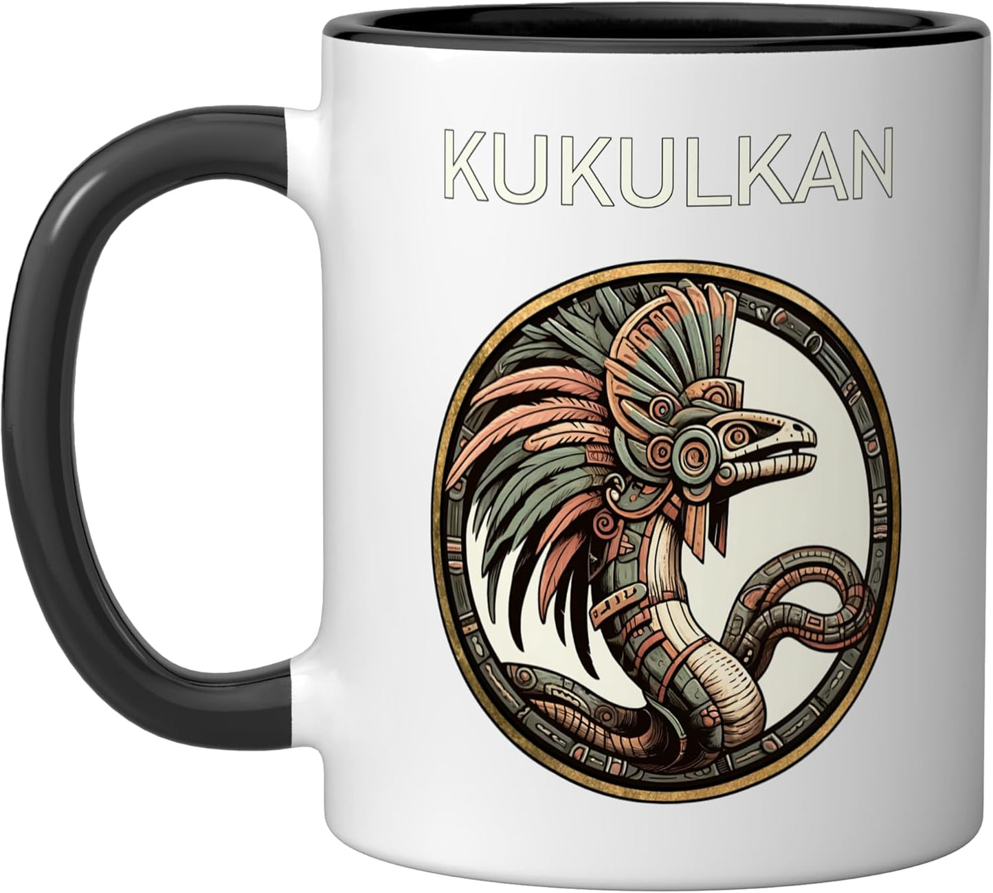 Taza cerámica Kukulkan dios del viento y lluvia negro/blanco