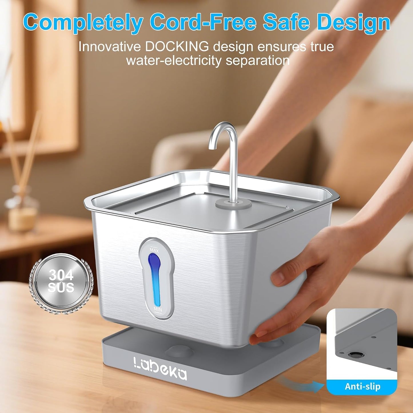Fuente agua gatos 4L acero inox 304 diseño seguridad