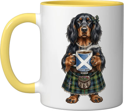 Taza Cerámica Escocesa para Perro Mujer Amarillo Blanco