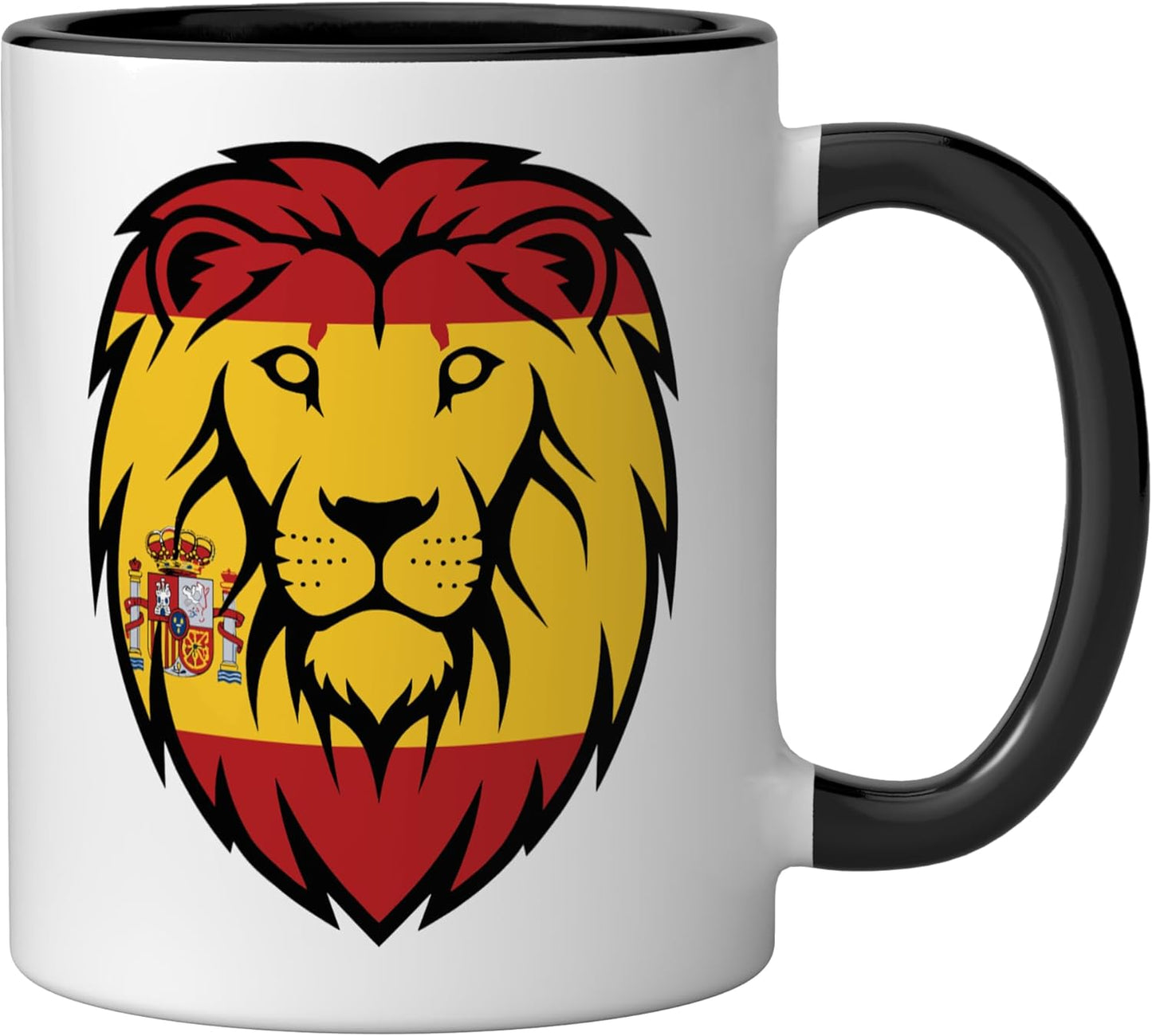 Taza de cerámica Heritage con diseño de cabeza de león en negro y blanco