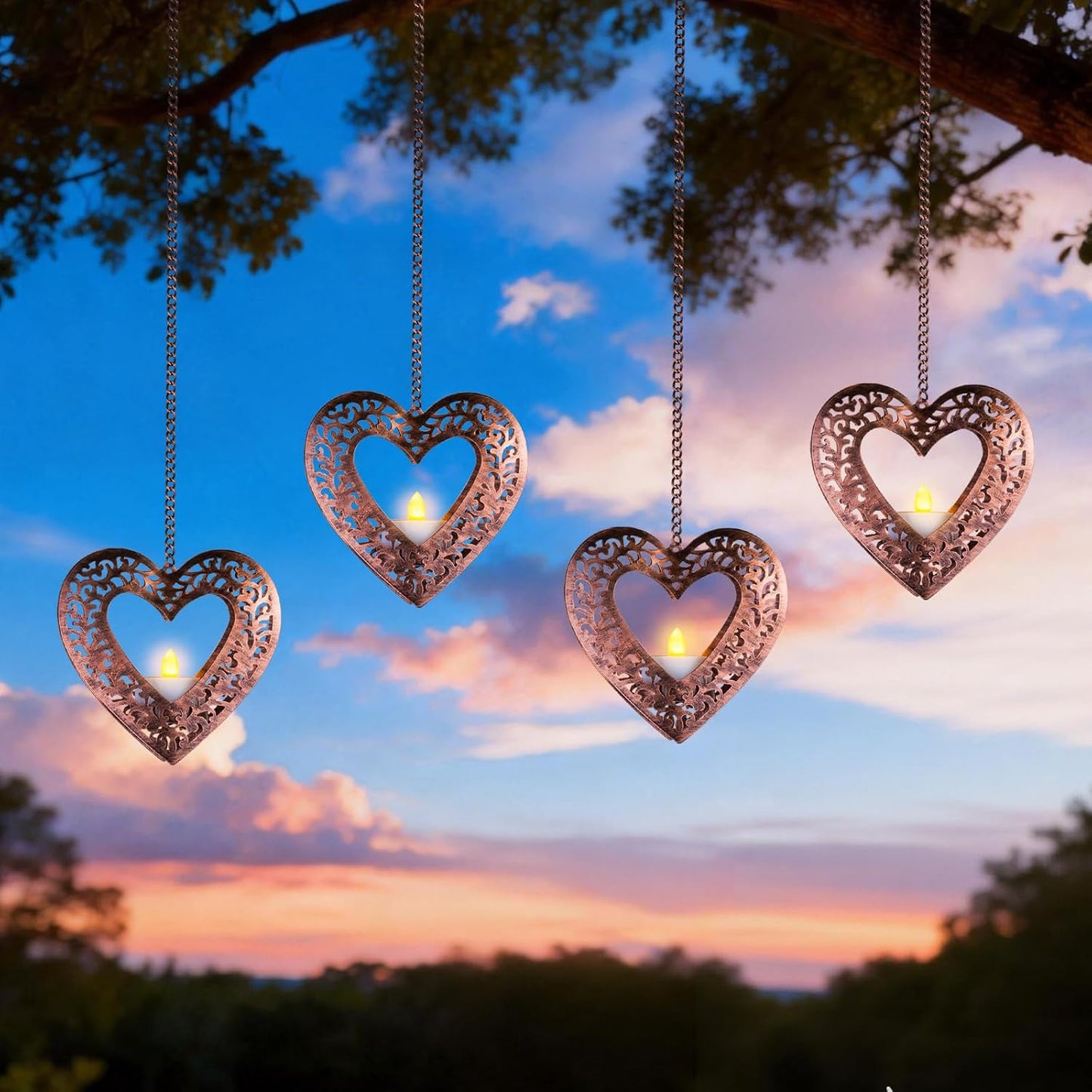 Farol solar colgante forma corazón 4.75pulg exterior