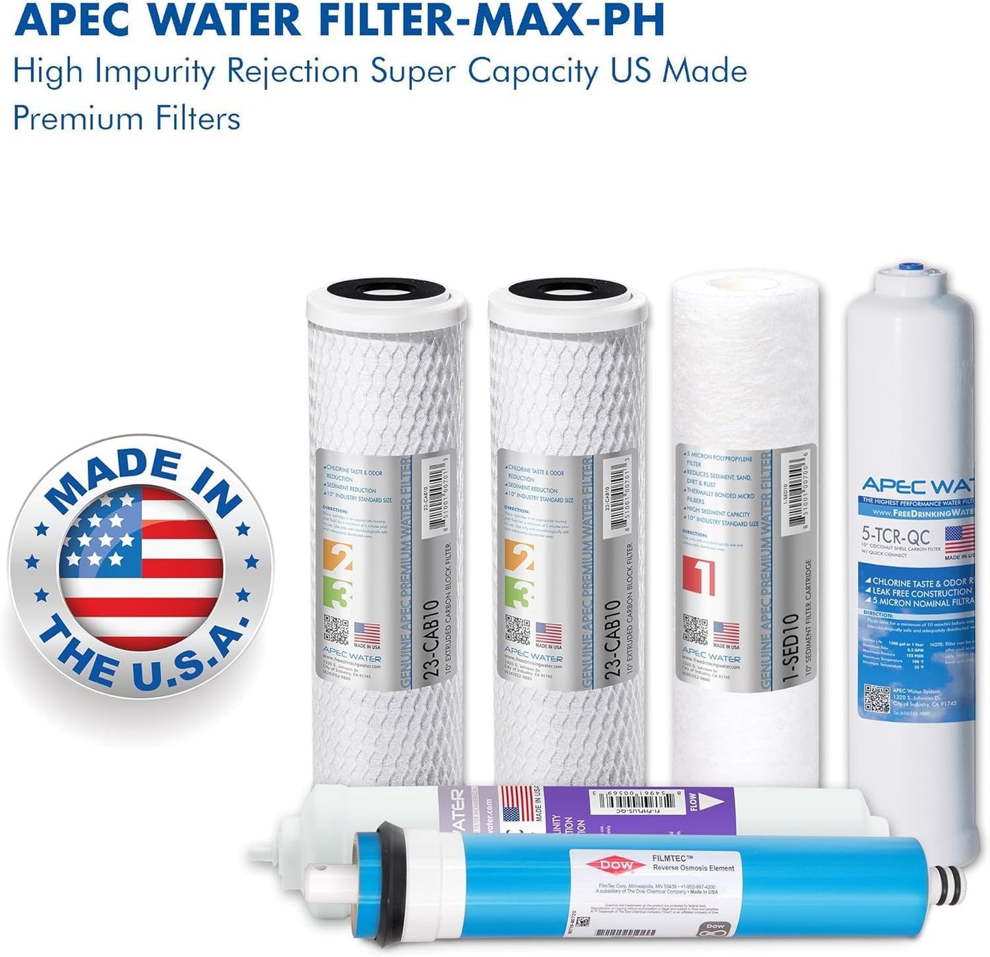 Juego completo filtro de agua APEC MAX PH 90 GPD
