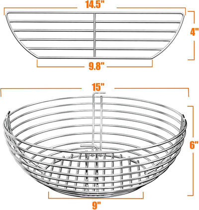 Cesta ceniza carbón acero inox comp Kamado Joe BGE 18pulg
