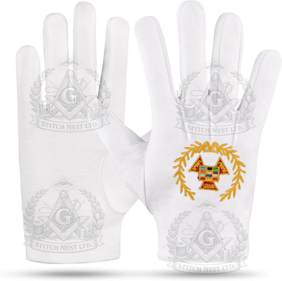 Delantal regalía masonería collar cadena joya guantes bordados rojo dorado