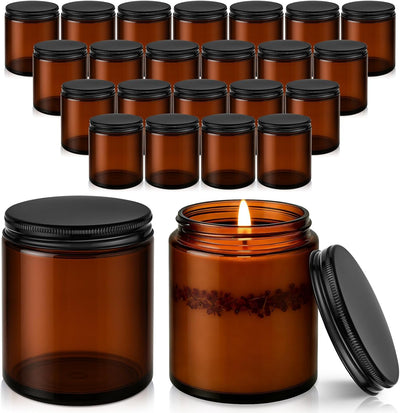 24 Pzas Tarros Vidrio Ámbar 8oz para Velas y Alimentos