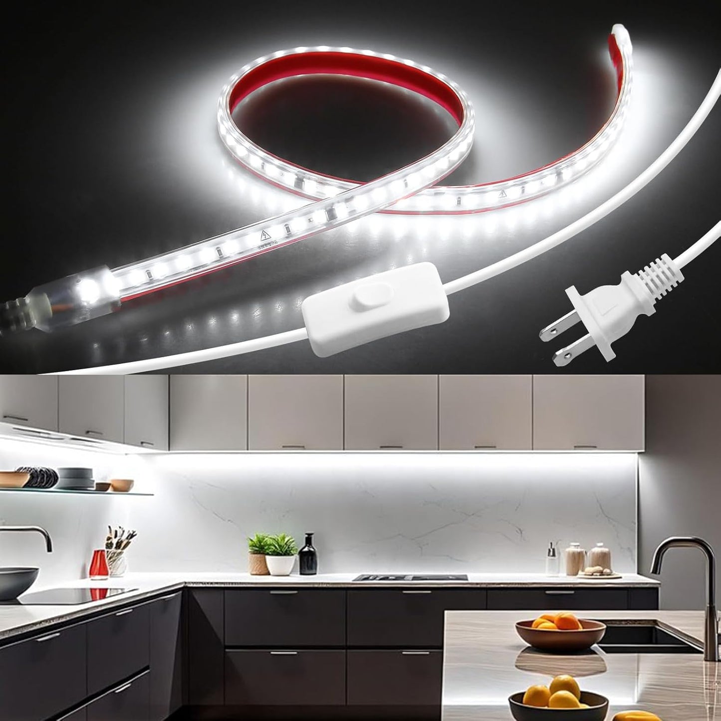 Tira LED 24pulg interruptor autoadhesivo impermeable luz exterior