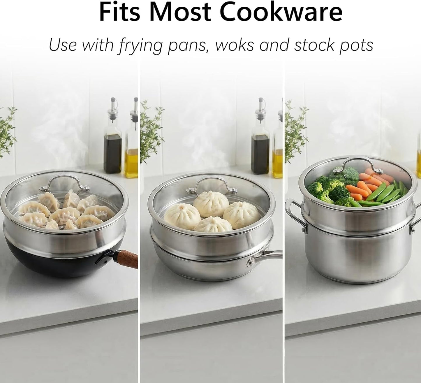 Sartén acero inox triple 4.7qt con cesta vapor 11pulg