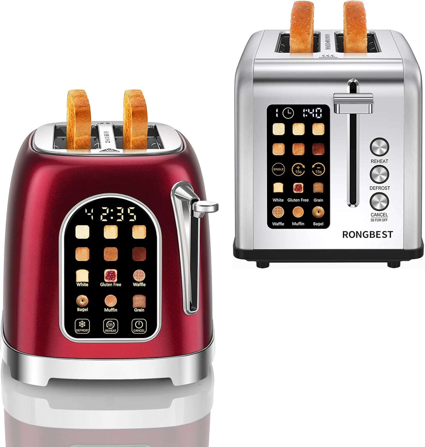 Tostador retro de acero inoxidable con pantalla táctil Rongbest
