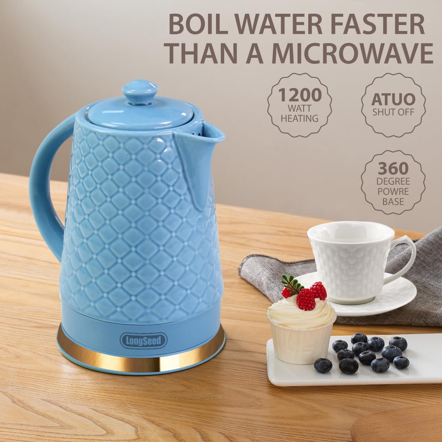 Hervidor cerámica 1.5L 1200W con base giratoria desmontable