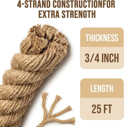 Cuerda jute natural 3/4 pulg 25ft para decoración rústica y gatos