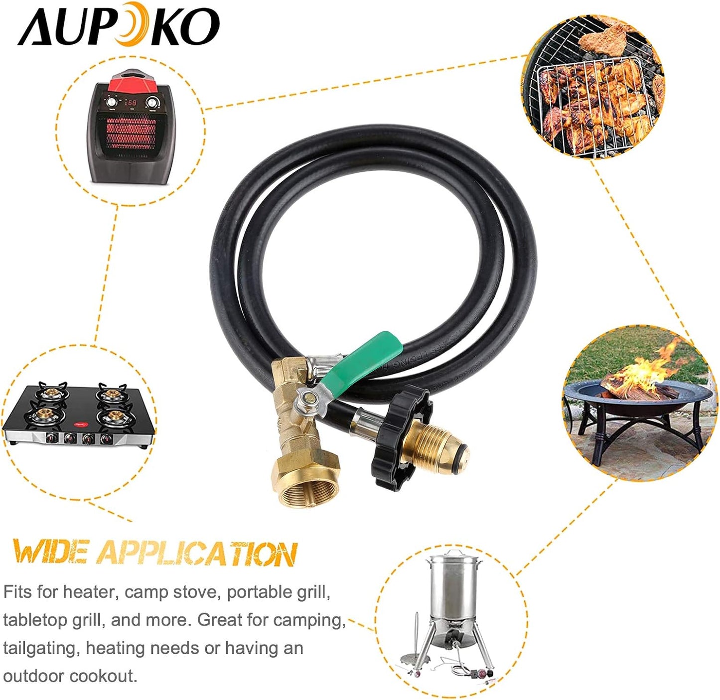 Manguera propano 36pulg con adaptador y válvula control