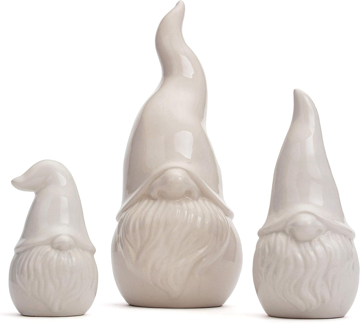 Juego 3 Gnomos Cerámica Blancos Decoración Hogar