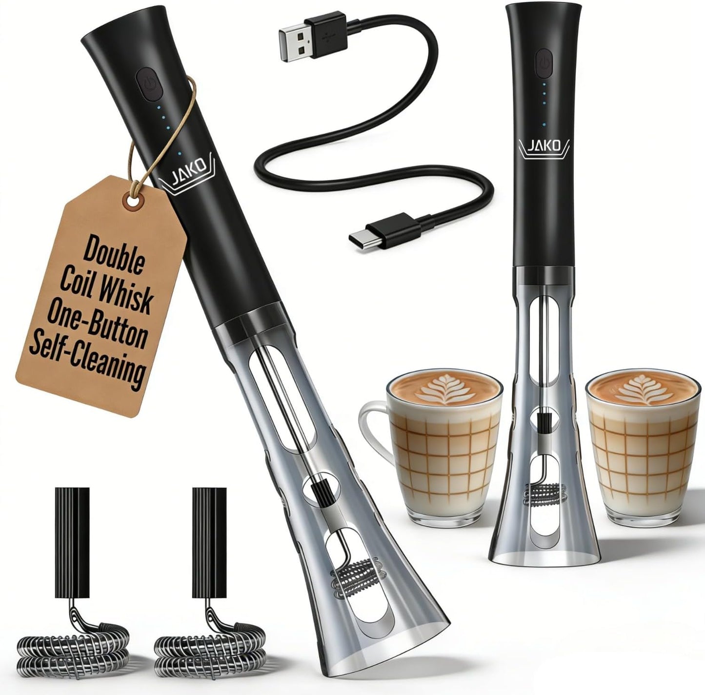 Espumador leche varita recargable acero inox